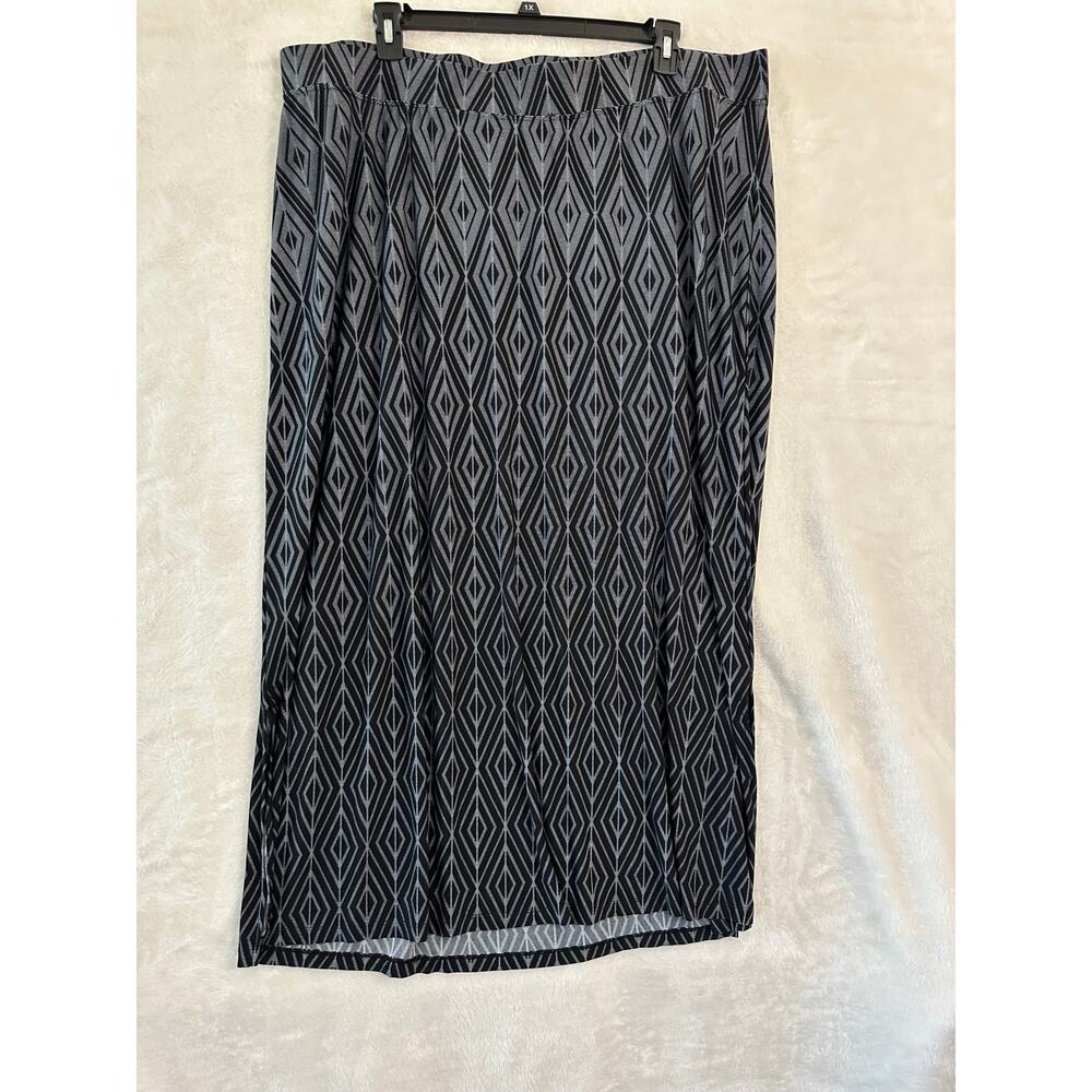 Catherines Black Gray Maxi Skirt 3X Stretch Slit Geometric